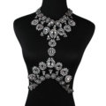 Elegant Women Crown Crystal Pendant Necklace Evening Party Dress Decro Body Chain - White