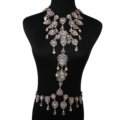 Exaggerate Rhinestone Flower Waterdrop Pendant Necklace Bikini Showgirl Body Chain Jewelry - White