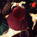 Fashion Flower Diamond Knitted Wool Hats Winter Warm Fox Fur Pom Poms Beanies Caps - Dark Red