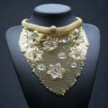 Fashion Rhinestone Flower Collar Chunky Necklace Scarf Dress Decor Jewelry - Gold