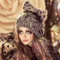 Fashion Veil Mash Bowknot Pearl Knitted Wool Hats Women Winter Warm Beanies Caps - Gray