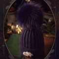 Fashion Women Diamond Elephant Knitted Wool Hats Winter Fox Fur Pom Poms Caps - Blue