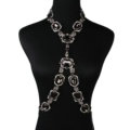 Gorgeous Rhinestone Flower Collar Pendant Necklace Dress Decro Body Chains Jewelry - Black