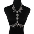 Gorgeous Rhinestone Flower Collar Pendant Necklace Dress Decro Body Chains Jewelry - White