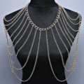 Halter Lingerie Calssic Showgirl Harness Slave Chain Shoulder Necklace Jewelry - Gold