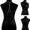 Halter Simple Showgirl Choker Necklace Exotic Bra Harness Slave Full Body Chain Jewelry - Gold