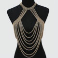 Hot Sexy Body Chain Alloy Bargirl Bikini Bra Slave Harness Long Bib Necklace Jewelry - Gold