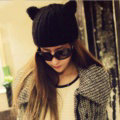 Lovely Girls Devil Horns Cat Ears Knitted Wool Hats Winter Warm Beanies Caps - Black