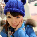 Lovely Girls Devil Horns Cat Ears Knitted Wool Hats Winter Warm Beanies Caps - Blue