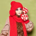 Lovely Merry Christmas Fur Ball Knitted Wool Beanies Caps Women Winter Warm Hats - Red