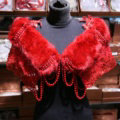 Luxury Beaded Lace Faux Rabbit Fur Bridal Shawls Women Winter Warm Wraps Cape - Red