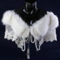 Luxury Beaded Lace Faux Rabbit Fur Bridal Shawls Women Winter Warm Wraps Cape - White