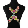 Luxury Pearls Flower Pendant Bib Necklace Bikini Beach Dress Decro Body Chain Jewelry - Multicolour