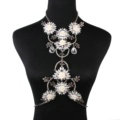 Luxury Rhinestone Flower Belly Body Chain Bikini Showgirl Decro Pendant Necklace Jewelry - White