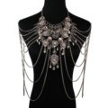 Luxury Rhinestone Flower Belly Body Chain Bikini Showgirl Multilayer Pendant Necklace Jewelry - White