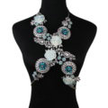 Luxury Rhinestone Flower Pendant Bib Necklace Bikini Beach Dress Decro Body Chain Jewelry - Blue