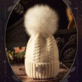 Luxury Women Diamond Crown Knitted Wool Hats Winter Large Fox Fur Pom Poms Caps - White
