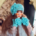 New Sweety Pearl Flower Knitted Wool Hats Girls Winter Warm Lace Beret Caps - Sky Blue