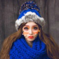 New Year Gift Rabbit Fur Pom Poms Knitted Wool Hats Winter Warm Beanies Caps - Blue