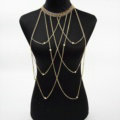 Personalized Body Chain Punk Dress Decro Pearl Long Collar Necklace Jewelry - Gold
