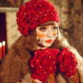 Princess Sweet Girls Knitted Wool Hats Winter Warm Curling Flower Pearl Caps Beret - Red