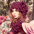 Princess Sweet Girls Knitted Wool Hats Winter Warm Flower Pearl Caps - Purple
