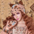 Retro Flower Devil Horns Cat Ears Knitted Wool Hats Winter Warm Earmuffs Beanies Caps - Camel
