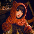 Retro Grils Cat Ears Twist Knitted Wool Hats Winter Long Fur Ball Ear Protection Scarf - Red