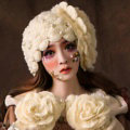 Retro Knitted Wool Hats Women Winter Warm Sweet Rabbit Fur Flower Pearl Beret Caps - Beige