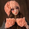 Retro Princess Beret Knitted Wool Hats Girls Winter Warm Lily Flower Pearl Caps - Orange