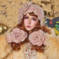 Retro Princess Girls Beret Knitted Wool Hats Winter Warm Big Flower Pearl Caps - Pink