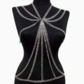 Sexy Crossover Belly Waist Body Chain Showgirl Harness Necklace Jewelry - Silver