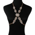 Simple Diamond Flower Pendant Necklace Bikini Beach Dress Decro Body Chain Jewelry - Black