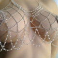 Women Calssic Pearls Body Chain Bikini Bra Slave Harness V Necklace Waist Jewelry - Silver