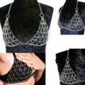 Women Sexy Mesh Body Chain Bra Slave Harness V Necklace Bikini Decor Jewelry - Silver