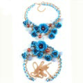 Women Trend Crystal Flower Pendant Necklace Bikini Beach Dress Decro Body Chain - Blue