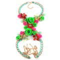 Women Trend Crystal Flower Pendant Necklace Bikini Beach Dress Decro Body Chain - Green