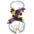 Women Trend Crystal Flower Pendant Necklace Bikini Beach Dress Decro Body Chain - Purple Yellow