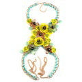 Women Trend Crystal Flower Pendant Necklace Bikini Beach Dress Decro Body Chain - Yellow