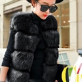 Cheap Classic Elegant Faux Fox Fur Vest Fashion Women Overcoat - Black