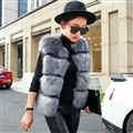 Cheap Classic Elegant  Faux Fox Fur Vests Fashion Women Overcoat - Grey