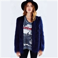 Cheap Cool Faux Fox Fur Overcoat Fashion Women Coat - Blue