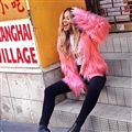 Cheap Cool Faux Fox Fur Overcoat Fashion Women Coat - Pink