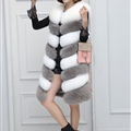 Cheap Warm Long Faux Fox Fur Vest Fashion Women Waistcoat - Gray