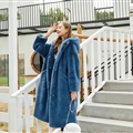 Cheap Warm Long Faux Rabbit Fur Overcoat Fashion Women Coat - Blue