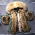 Cheap Warm Real Raccoon Fur Overcoat Fashion Women Coat - Green