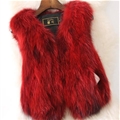 Cheap Winter Elegant Faux Raccoon Fur Vest Fashion Women Waistcoat - Red 01