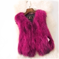Cheap Winter Elegant Faux Raccoon Fur Vest Fashion Women Waistcoat - Rose