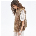 Cute Elegant Faux Raccoon Fur Vest Fashion Women Overcoat - Brown