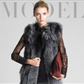 Elegant Faux Fox Fur Vest Fashion Women Overcoat - Black
